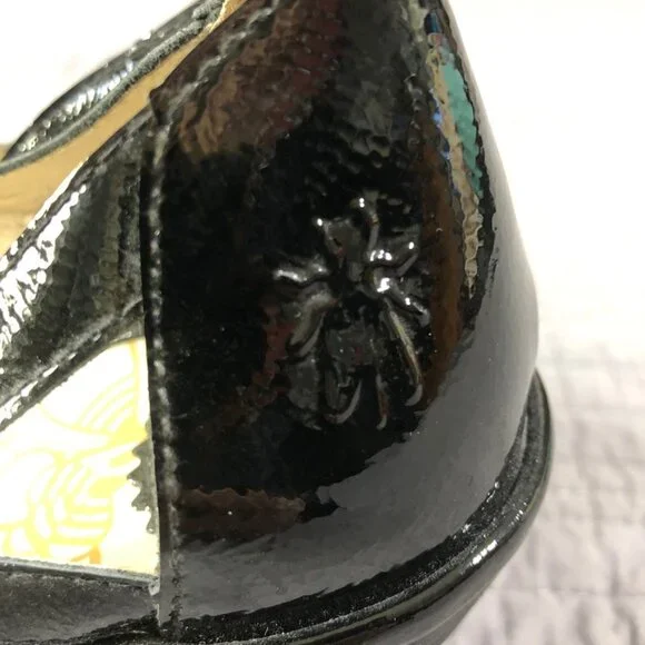 Fly London Wedge Size 41 EU 10 US Yadi Interwoven Straps Peep Toe Black Patent - Picture 7 of 13